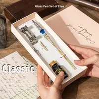 Ensemble de stylos à plume vintage en verre, 2 pointes extra flexibles, porte-stylo gravé, encre, stylo en verre cristal pour l'écriture artistique et le dessin