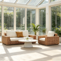 Ensemble de salon de jardin 4 places de luxe moderne, durable et confortable en rotin PE et aluminium résistant aux intempéries