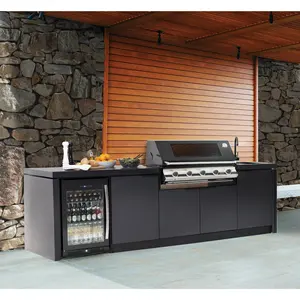 Dapur luar ruangan Modular dibangun di panggangan barbekyu luar ruangan desain furnitur BBQ kabinet dapur