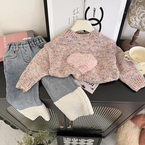 Tongxingyuan Girls' Knit Sweater Set Fleece-<b>lined</b> <b>Pants</b> Winter Thickening Cotton Baby Clothing 2025 - Product Image 2