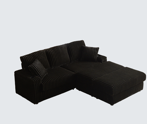 84Inch Corduroy Convertible 3-seater <b>Sofa</b> Set 3 Back Pillows 2 Toss Pillows 2 Ottoman 2 <b>Storage</b> Spaces Cup-Holding Grooves Hotel - Product Image 3