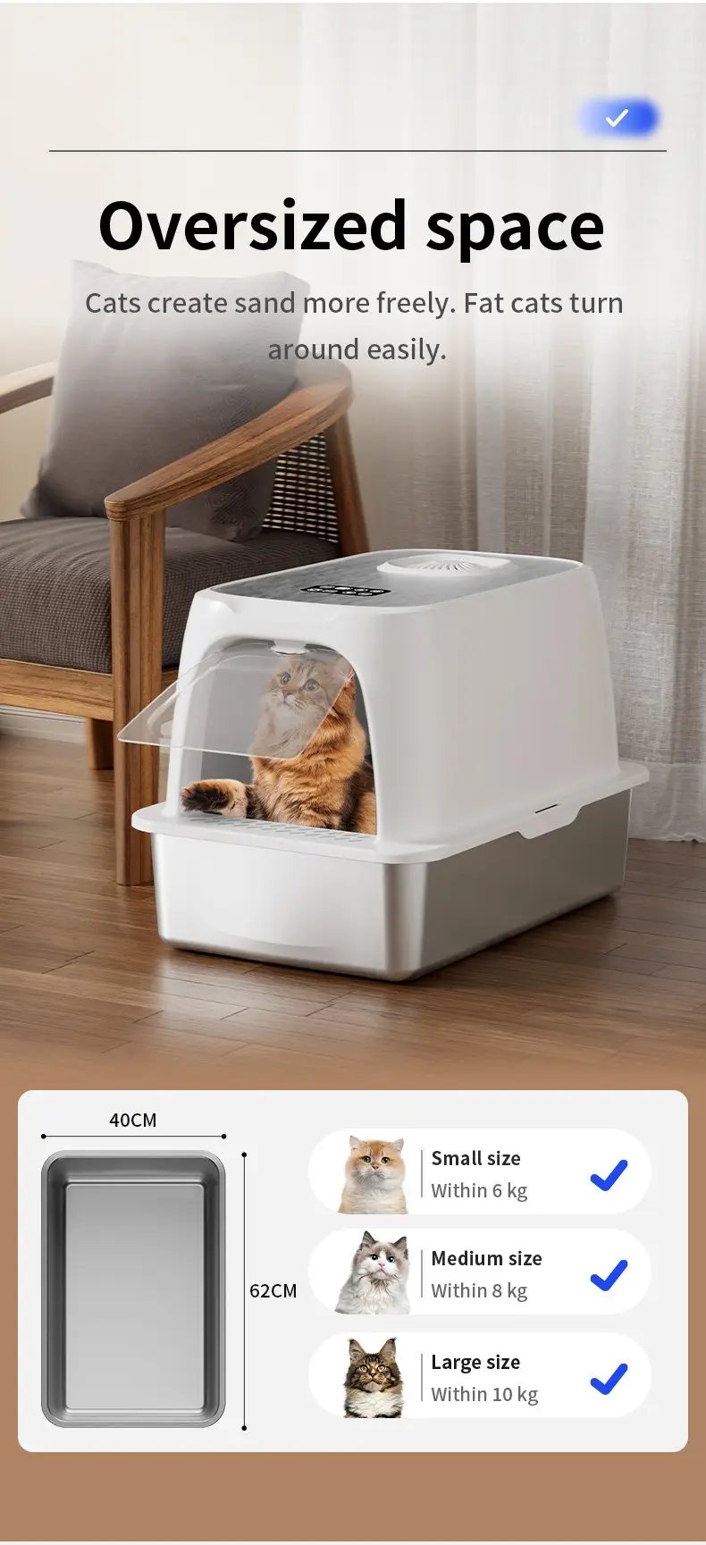 Factory Best Price 2024 New Listing Stainless Steel Litter Box Enclosed Large Cat Toilet Deodorant Cat Litter Box