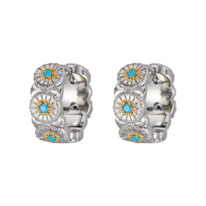 Daisy Flower Clip On Earrings Blue Turquoise Bezel Setting Two Tone Gold Women Party Fashion Jewelry - Product Image 5