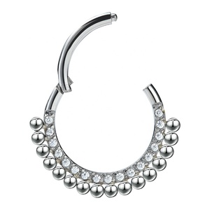 Giometal ASTM F136 titanio frente completo Gemmed Prong Set Clear Beaded Helix Daith Septum Clicke cartílago Piercing nariz joyería - Product Image 1