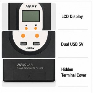 Contrôleur de charge solaire MPPT 10A-60A 12V 24V 48V LCD pour systèmes solaires hors réseau - Product Image 3