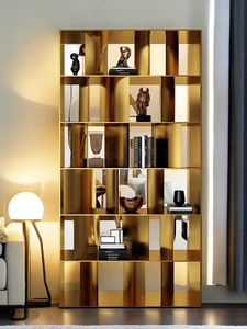 Italian Minimalist Modern Floor-standing <b>Bookcase</b> Light-luxury Metal Display Rack <b>Solid</b> Steel Cabinet Backless - Product Image 3