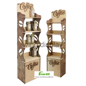 Coffee Bags 4 Tier Floor Merchandise Display Stand storage racks shelving units,shelves for retail store,wooden stand