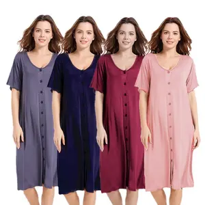 Wholesaler Womens Nightshirt V-Neck Button Down Nightgown Soft Sleepwear Short Sleeve Sleepwear Pajama Dress