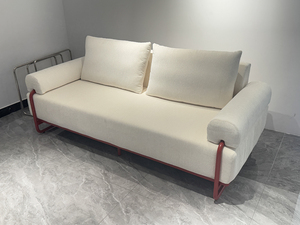 Krem Kumaş Sıkıştırılmış Vakumlu Modüler 3 Parçalı <span class=keywords><strong>Set</strong></span> Ofis Dostu Kırmızı Metal Çerçeveli Yer Tasarruflu Kanepe - Product Image 3