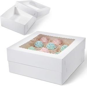 Boîtes à gâteaux carrées demi-format 14x14x6 pouces, blanches, avec grande fenêtre, <span class=keywords><strong>pour</strong></span> pâtisseries, gâteaux, beignets et cupcakes - Product Image 1
