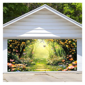 באנר מותאם אישית לדלת מוסך עם עיצוב פרחוני מותאם אישית פרפר ורד רומנטי על רקע עץ כפרי לעיצוב חתונה - Product Image 1