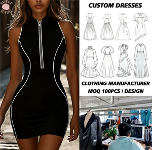 Black Sleeveless Color-Block Bodycon <b>Dress</b> with Stand Collar & Half Zip - Product Image 1
