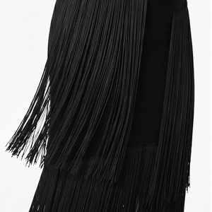 Nouvelle <span class=keywords><strong>jupe</strong></span> midi en tricot superposé à franges noires cousues main, élégante pour soirée, collection 2026 pour femme - Product Image 4