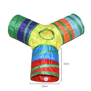 Jouets de tunnel pour chat écologiques arc-en-ciel, tubes pliables en polyester, jouets suspendus à cloche, parcours de ramper intérieur, fournitures pour animaux de compagnie, chat, chien - Product Image 2