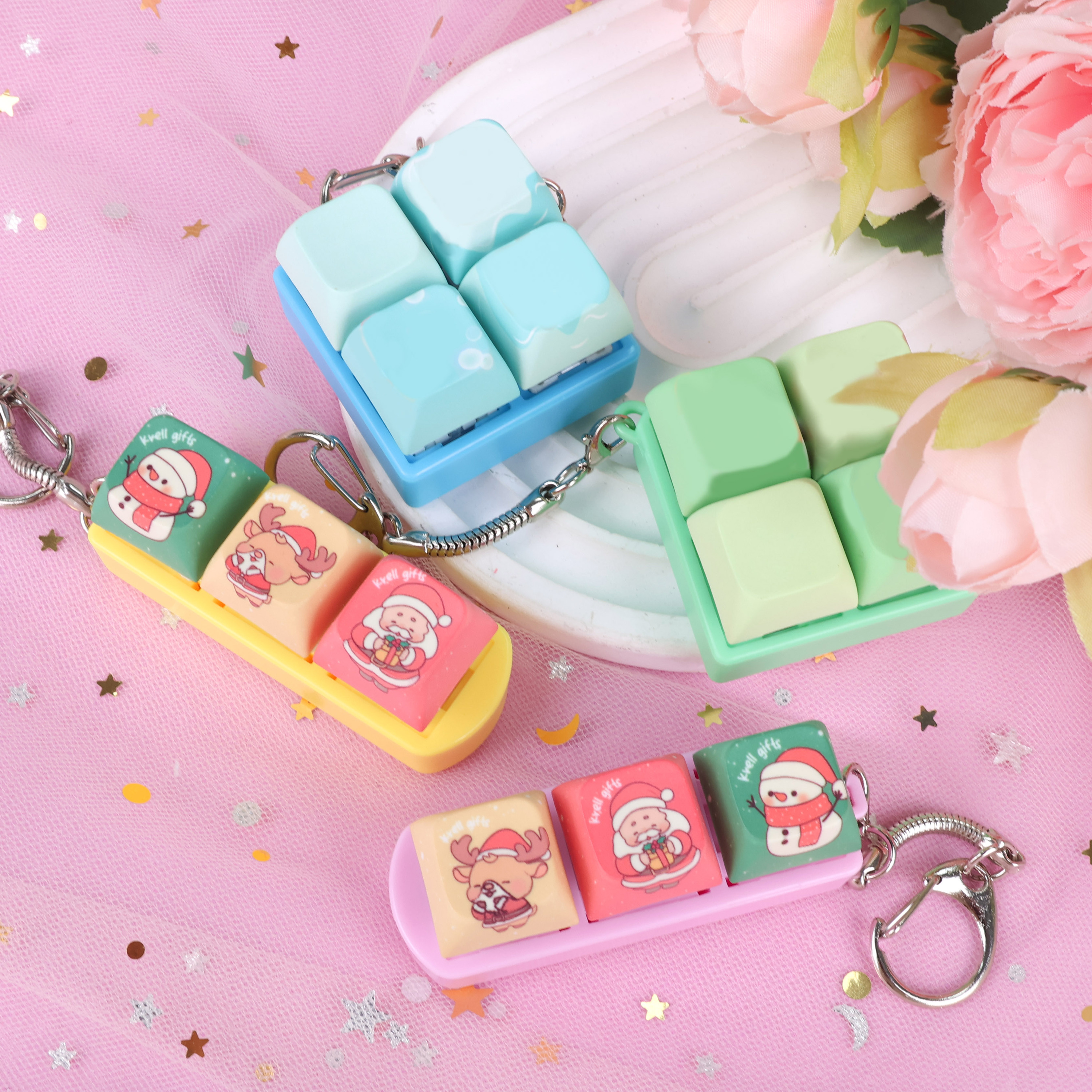 Keyboard Shape Keychain Custom Anime Keycaps Design LED Keycap Fidget Keyboard Click Fidget Keychain Multiple Color · image 2