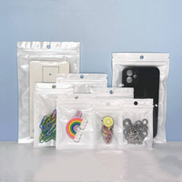 Sachets refermables blancs nacrés avec fermeture éclair, fenêtre transparente et trou de suspension, pochettes en plastique pour emballage de boucles d'oreilles, bagues, trombones et petites pièces