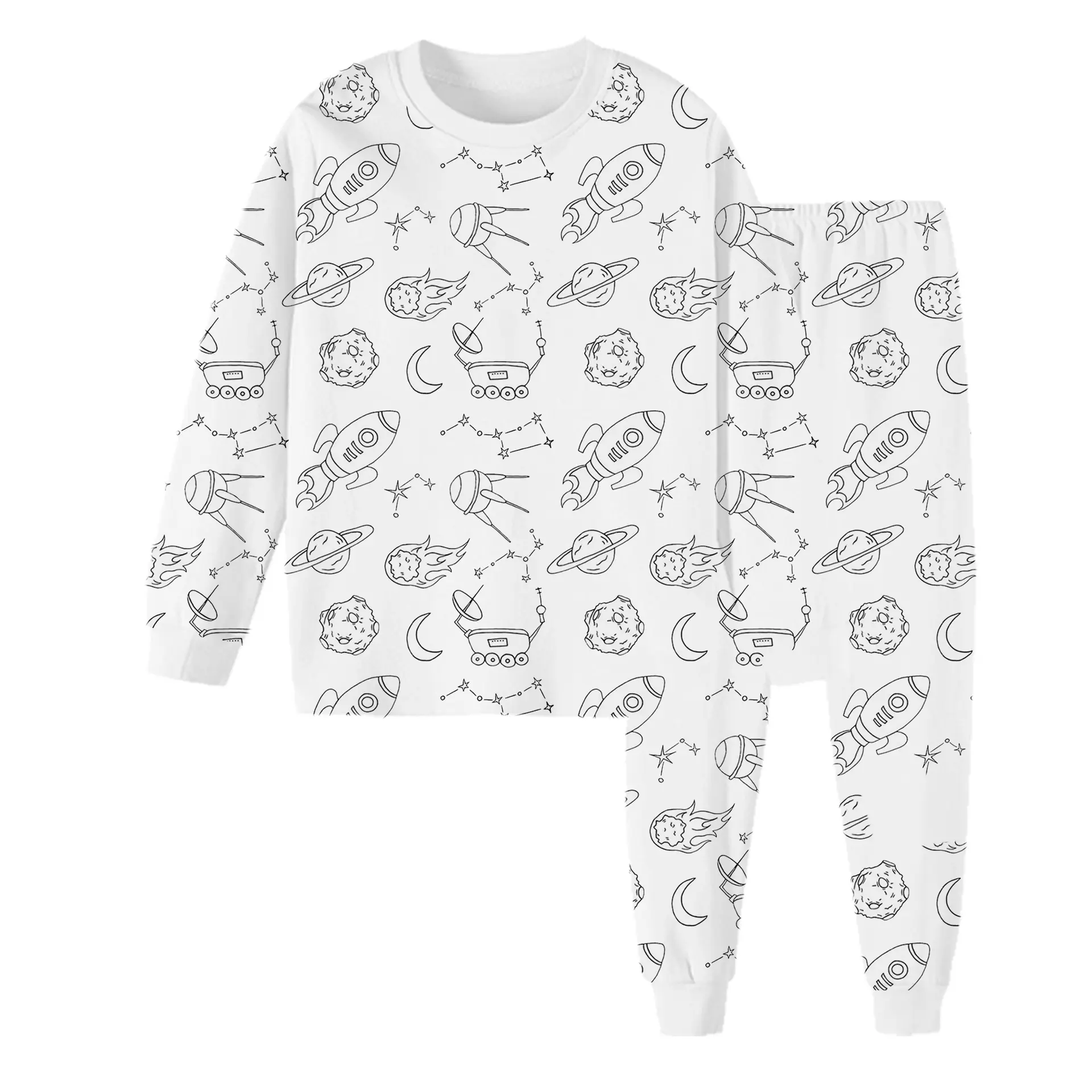 Doodle Màu Tôi Pajama Bộ Unisex Dài Tay Áo Tự Làm Màu Mô Hình Cho Trẻ Em Tùy Chỉnh Bé Cô Gái Quần Áo In