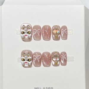 <span class=keywords><strong>Uñas</strong></span> Postizas <span class=keywords><strong>Acrílicas</strong></span> de Alta Calidad Hechas a Mano con Diseño de Ojo de Linterna Dorado 3D, Puntas Cortas, Venta al Por Mayor - Product Image 1
