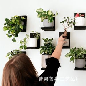 Wooden <b>Wall</b> <b>Mounted</b> Plant Rack Black Rectangle Durable Indoor Living Room Kitchen Display <b>Shelf</b> - Product Image 2