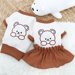 Pet <b>Bear</b> Print T-Shirt With Skirt Set For Dogs Cats <b>Cute</b> Polyester Clothes Medium Size - Product Image 1
