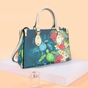 2021 작은 핸드백 Kosrae 폴리네시아 블루 그린 거북이 꽃 부족 흰색 핸드백 Pu 가죽 여성 럭셔리 가죽 디자인