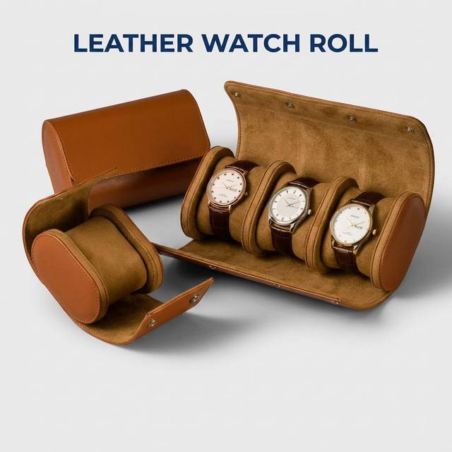 Luxury PU Leather Watch Roll Travel Case Portable Watch Organizer for Men