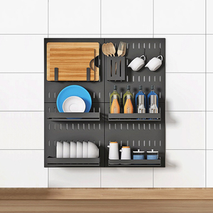 Estante de almacenamiento montado en la pared de acero inoxidable de alta calidad para uso doméstico, garaje y cocina, juego de estante de gancho y Palo sin perforación - Product Image 3