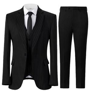 Terno Slim de Três Peças com Botão Único Listrado Personalizado para Atacado, Respirável, para Padrinho - Product Image 2