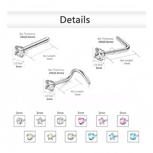 Clous de nez en acier inoxydable avec design floral en zircon, barres droites et courbes pour piercing de nez - Product Image 2