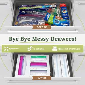 Personnalisé 6-en-1 Bambou Ziplock Sac Organisateur De Stockage Distributeur D'emballage Naturel avec Cutter pour Cuisine <span class=keywords><strong>Tiroir</strong></span> Zip Lock Sac - Product Image 6