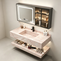 Ensemble de meuble-lavabo de salle de bain moderne de luxe en pierre frittée rose, résistant à l'eau, avec comptoir flottant pour villa et appartement