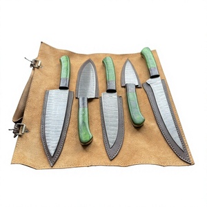 Juego de Cuchillos de Cocina de Acero de Damasco de 5 Piezas con Mango de Madera, Cuchillos de Chef de Hoja Recta, Hoja Pulida, Ambidiestros, Alta Calidad, 58-60HRC - Product Image 1