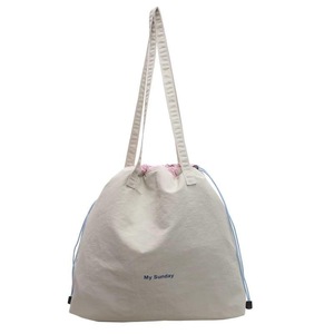 Japanese-style Color-block <strong>Drawstring</strong> Canvas Shoulder <strong>Bag</strong> <strong>Large</strong> Capacity for Students Daily Commute Various Occasions - Product Image 5