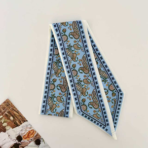 Sciarpa Sottile in Raso Effetto <span class=keywords><strong>Seta</strong></span> Blu Nebbia alla Moda, Stile Coreano, per Uso Quotidiano, <span class=keywords><strong>Foulard</strong></span>, Fascia per Capelli, Nastro per Borsa, MOQ Basso, Disponibile per Dropshipping - Product Image 6