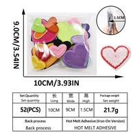 Patchs brodés en forme de cœur multicolores (52 pièces) – Thermocollants sans colle à repasser pour vêtements, chaussures, chapeaux, chaussettes et accessoires