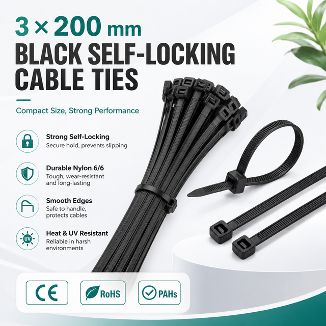 Flexible 3x200mm Nylon Cable Ties 8 Inch UV Resistant Plastic Wire Ties for Garden Office Home DIY Use Custom Packing