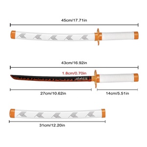 <span class=keywords><strong>Mini</strong></span> <span class=keywords><strong>Katana</strong></span> Kyojuro Rengoku <span class=keywords><strong>Demon</strong></span> <span class=keywords><strong>Slayer</strong></span> Lame Nichirin en Acier Inoxydable 45cm Épée Tanto Manga Japonais - Product Image 2