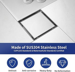 Grille de vidange de <span class=keywords><strong>douche</strong></span> carrée moderne 6 pouces en acier inoxydable 304 brossé <span class=keywords><strong>pour</strong></span> carrelage, avec filtre à cheveux et égouttoir, 2-en-1, garantie 1 an - Product Image 5