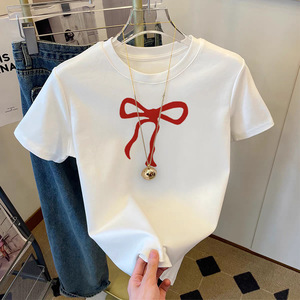 T-shirt <span class=keywords><strong>Femme</strong></span> Col Rond Manches Courtes Printemps 2025 Nouveau Style Vente Directe Usine Pur Coton Ample Dessins Animés 3D - Product Image 4