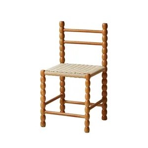 现代木梯靠背侧椅，带低背纸绳编织椅长凳鞋凳，用于厨房餐厅家具