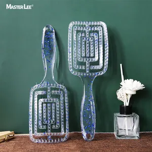 Nouvelle production de paillettes transparentes, brosse à cheveux de massage peigne à vent rond brosse à cheveux élégante pour extension de cheveux