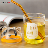 Mignon Panda Design Moderne Couvercle En Verre Poignée Paille Boisson À La Main Verre Jus Tasse