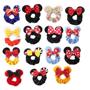 Popular Baby Girl Luxury Velvet Satin High Elastic Soft Scrunchies <strong>Minnie</strong> Sequin Bow <strong>Mouse</strong> Ear Cute Headband Fashion Hair Ties - Product Image 1
