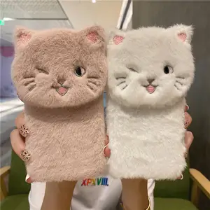 Fluffy Bonito 3d Animal Cat Shaped Cartoon Shockproof Soft Fur Women Phone Case Com Suporte Para Iphone14 15 15Pro Huawei P40 Pro