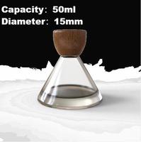 Bouteille de parfum en verre à base lourde transparente personnalisée entonnoir semi-circulaire bouchon en bois goutte oculaire plate estampage à chaud conception créative