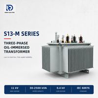 Transformateur de distribution triphasé immergé dans l'huile DERUI S13M 30-2500 KVA à faible perte sous vide, conception de réservoir entièrement scellé 11 KV 15 KV