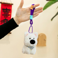 Porte-clés en peluche chien Westie blanc mignon de dessin animé avec écharpe bleue, personnalisable, pendentif animal en peluche doux pour breloque de sac, cadeau unisexe 10cm