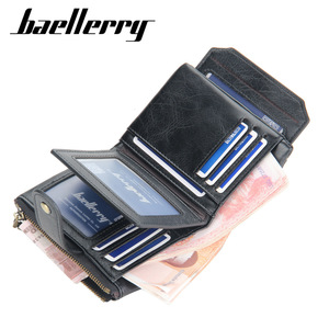 กระเป๋าสตางค์แบบสั้นสำหรับผู้ชาย Baellerry สีดำ หนัง PU พร้อมสายคล้องกันขโมย ช่องใส่บัตรหลายช่อง ช่องใส่เหรียญแบบซิป ใช้ได้ทุกวัน - Product Image 2
