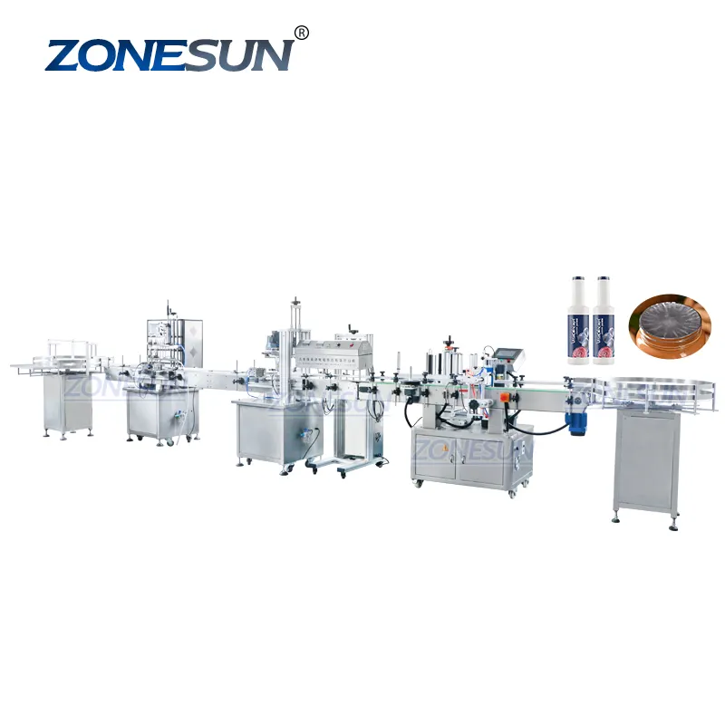 ZONESUN Automatica della Bottiglia Rotonda di Yogurt di Latte Liquido di Riempimento Tappatura Etichettatura Macchina Con Induzione del di Alluminio di Tenuta Della Macchina