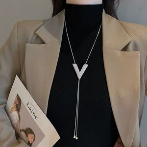 Sweater Chain Letter V Shape Titanium Steel Adjustable Necklace Fashion Accessory - Product Image 1